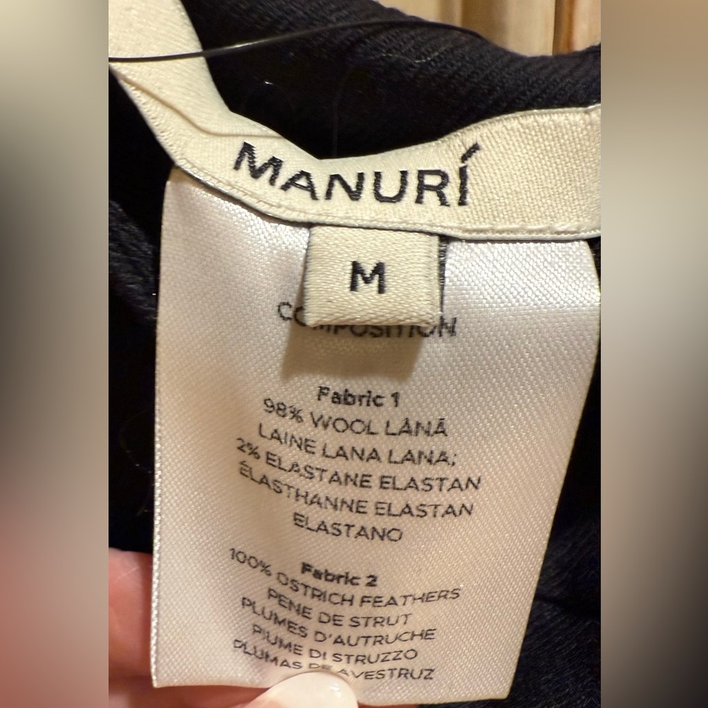 MANURI Rinna Ostrich Feather Trim Square Neck Trim Dress Black White
NWT - Picture 8 of 8
